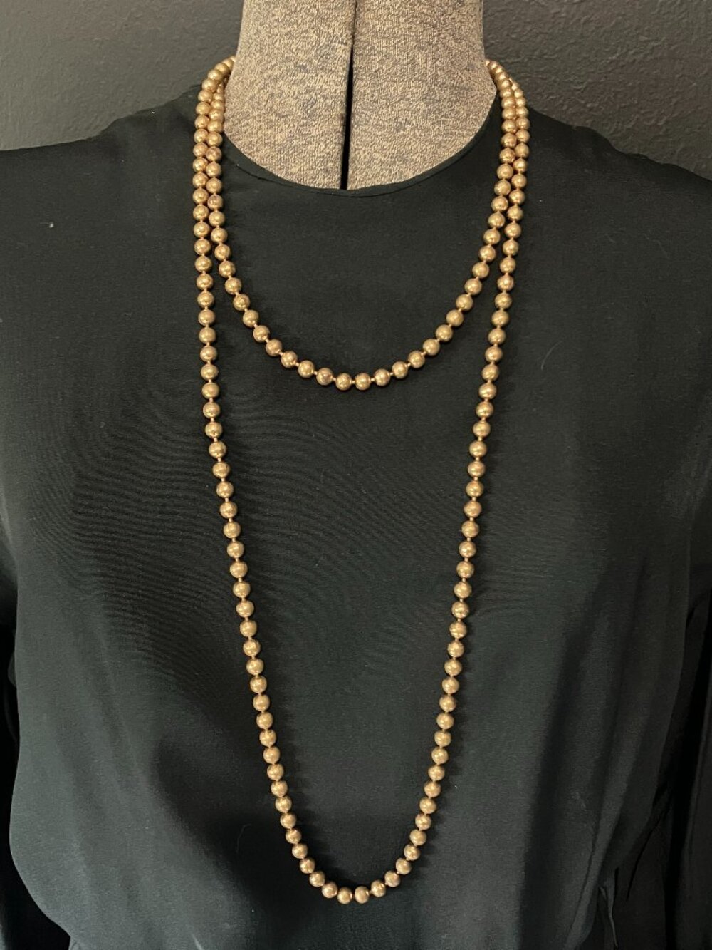 Antique Art Deco Flapper Metal Beaded Extra Long Necklace